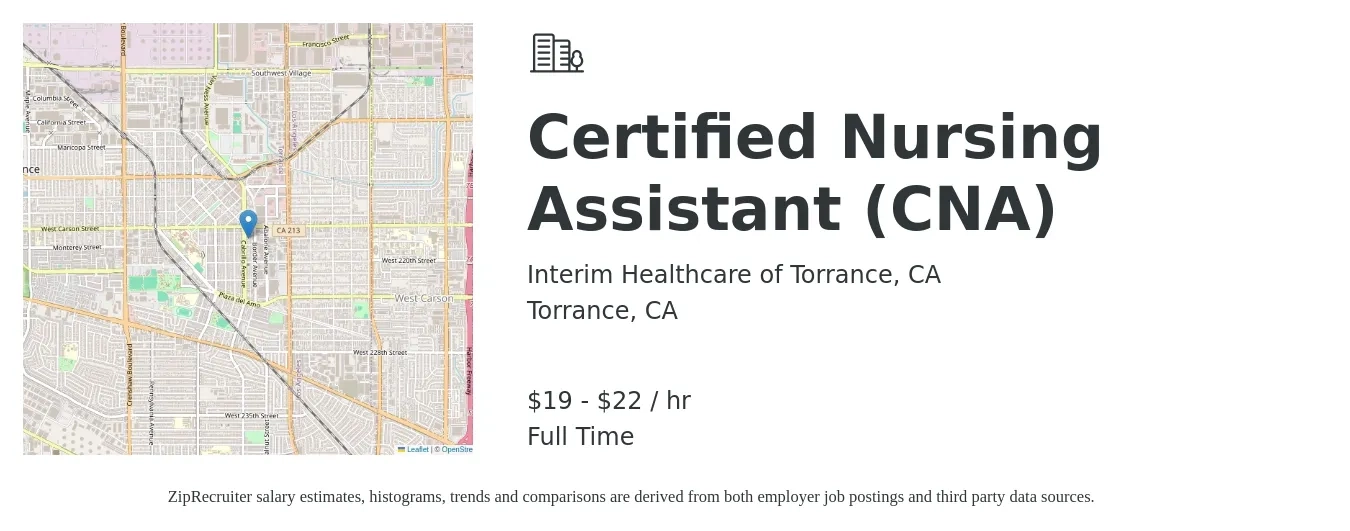 Interim Healthcare of Torrance, CA job posting for a Certified Nursing Assistant (CNA) in Torrance, CA with a salary of $20 to $23 Hourly with a map of Torrance location.