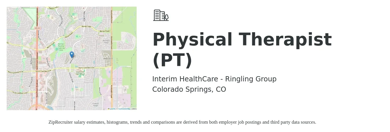Interim HealthCare - Ringling Group job posting for a Physical Therapist (PT) in Colorado Springs, CO with a salary of $1,640 to $2,120 Weekly with a map of Colorado Springs location.