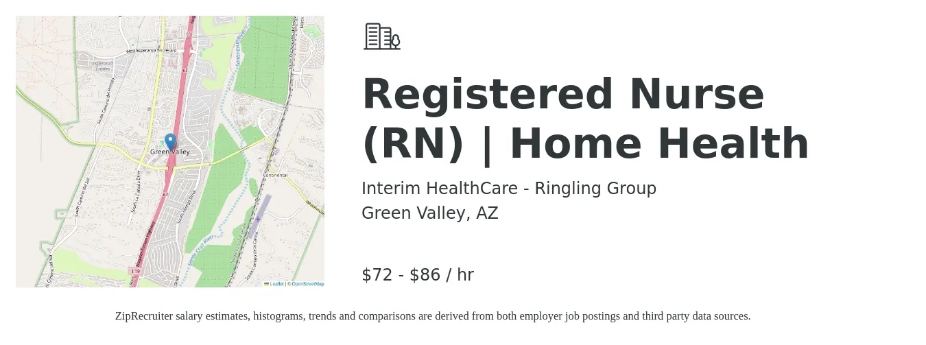 Interim HealthCare - Ringling Group job posting for a Registered Nurse (RN) | Home Health in Green Valley, AZ with a salary of $75 to $90 Hourly with a map of Green Valley location.
