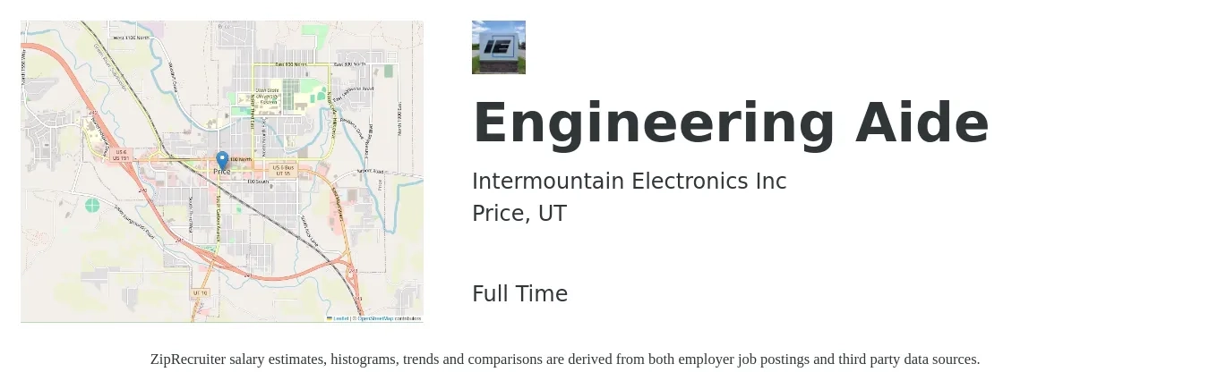 Intermountain Electronics Inc job posting for a Engineering Aide in Price, UT with a salary of $18 to $29 Hourly with a map of Price location.