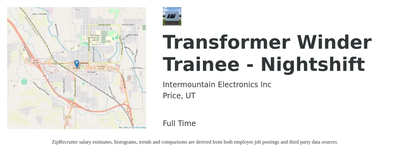 Intermountain Electronics Inc job posting for a Transformer Winder Trainee - Nightshift in Price, UT with a salary of $15 to $18 Hourly with a map of Price location.