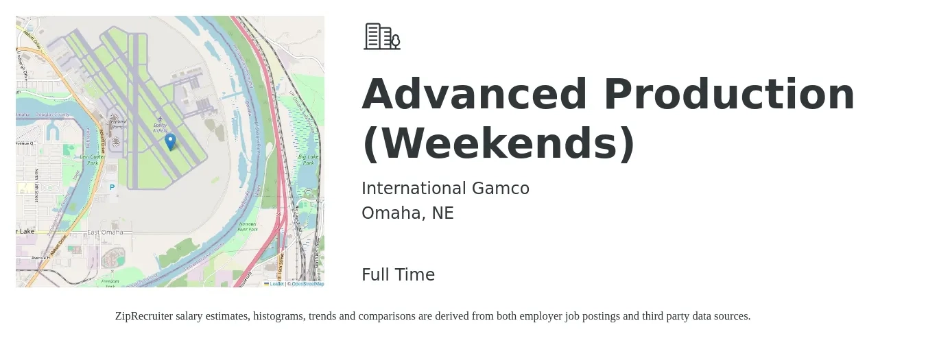 International Gamco job posting for a Advanced Production (Weekends) in Omaha, NE with a salary of $14 to $17 Hourly with a map of Omaha location.