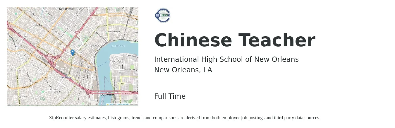 International High School of New Orleans job posting for a Chinese Teacher in New Orleans, LA with a salary of $12 to $16 Hourly with a map of New Orleans location.