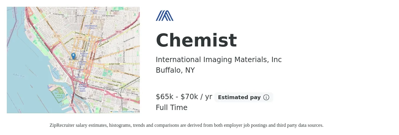 International Imaging Materials, Inc job posting for a Chemist in Buffalo, NY with a salary of $65,000 to $70,000 Yearly with a map of Buffalo location.