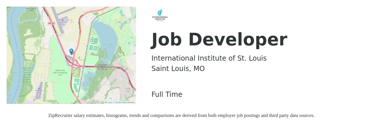International Institute of St. Louis job posting for a Job Developer in Saint Louis, MO with a salary of $18 to $23 Hourly with a map of Saint Louis location.