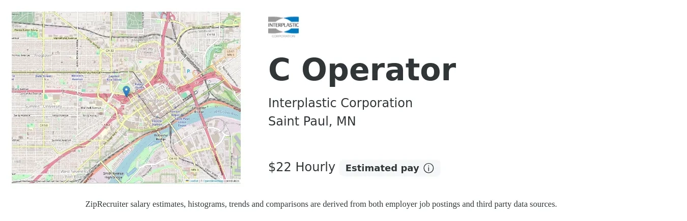 Interplastic Corporation job posting for a C Operator in Saint Paul, MN with a salary of $24 Hourly with a map of Saint Paul location.