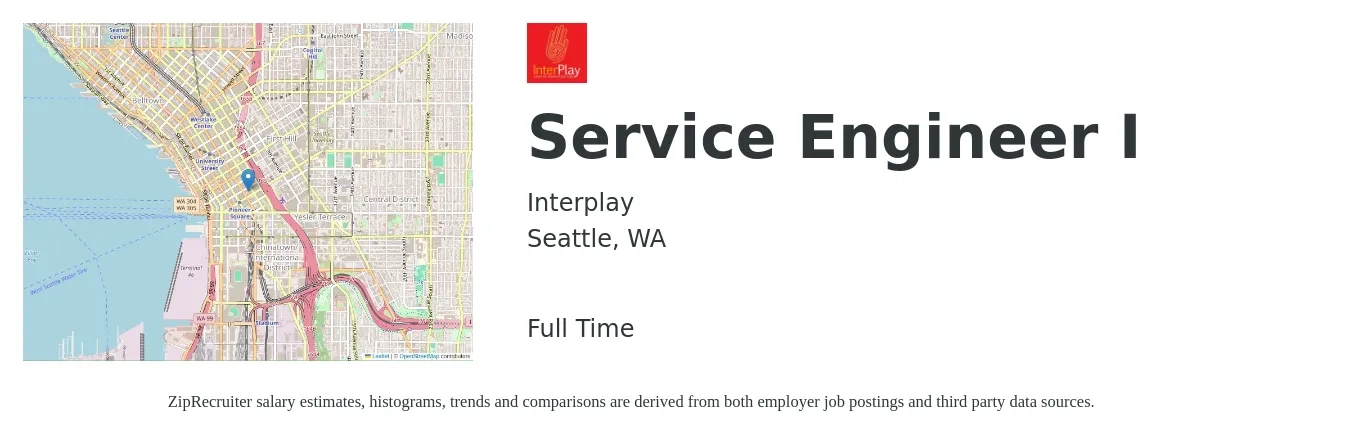 Interplay job posting for a Service Engineer I in Seattle, WA with a salary of $50,000 Yearly with a map of Seattle location.