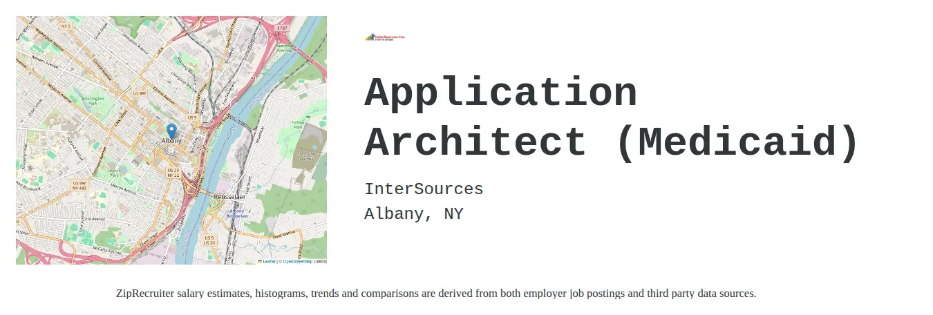 InterSources job posting for a Application Architect (Medicaid) in Menands, NY with a salary of $63 to $81 Hourly with a map of Menands location.