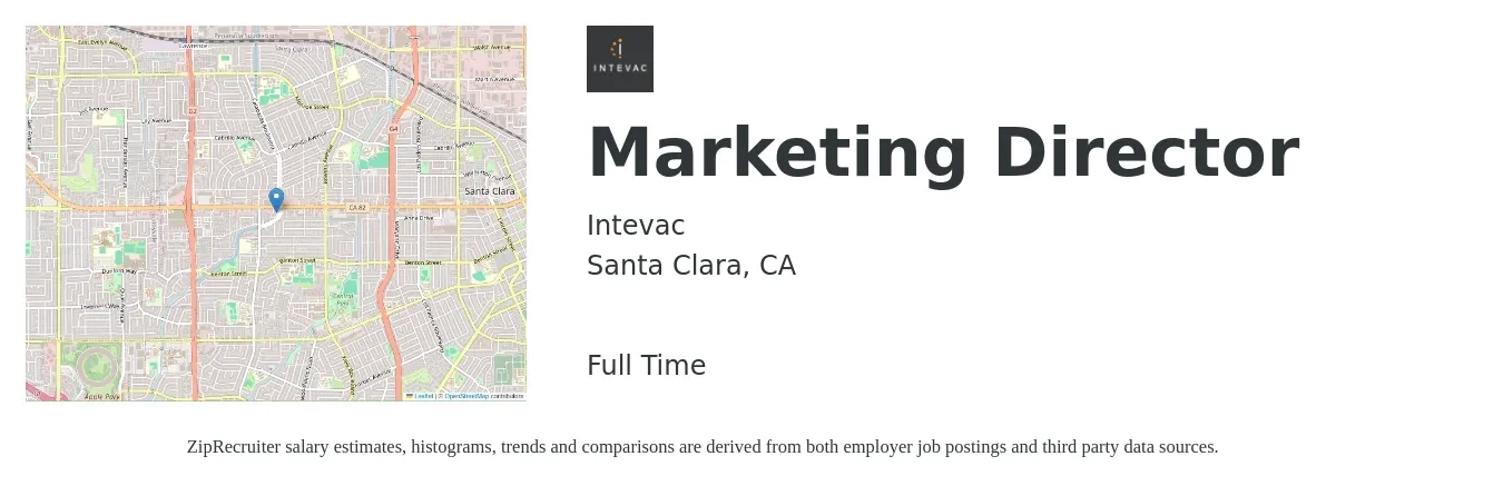 Intevac job posting for a Marketing Director in Santa Clara, CA with a salary of $84,400 to $155,300 Yearly with a map of Santa Clara location.