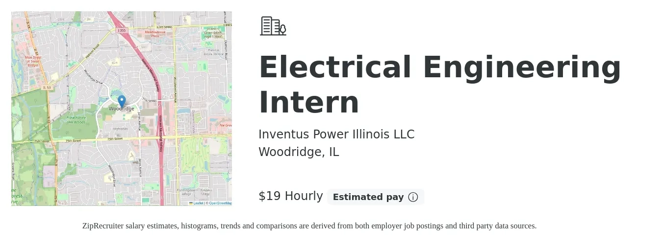 Inventus Power Illinois LLC job posting for a Electrical Engineering Intern in Woodridge, IL with a salary of $20 Hourly with a map of Woodridge location.