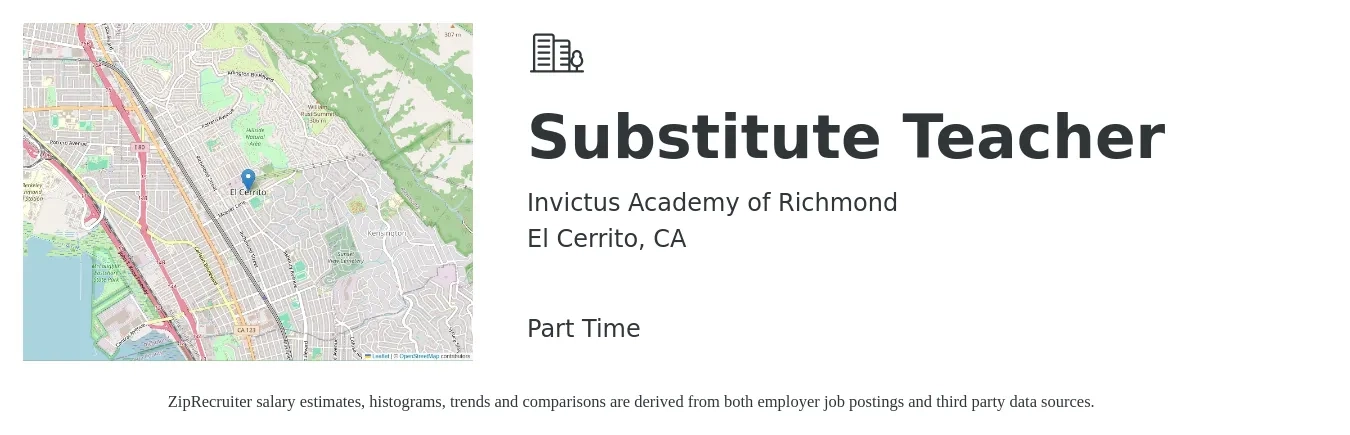 Invictus Academy of Richmond job posting for a Substitute Teacher in El Cerrito, CA with a salary of $40 Hourly with a map of El Cerrito location.