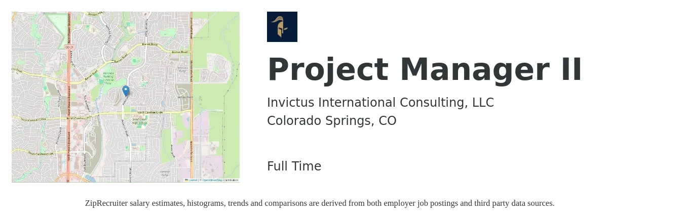 Invictus International Consulting, LLC job posting for a Project Manager II in Colorado Springs, CO with a salary of $42 to $62 Hourly with a map of Colorado Springs location.