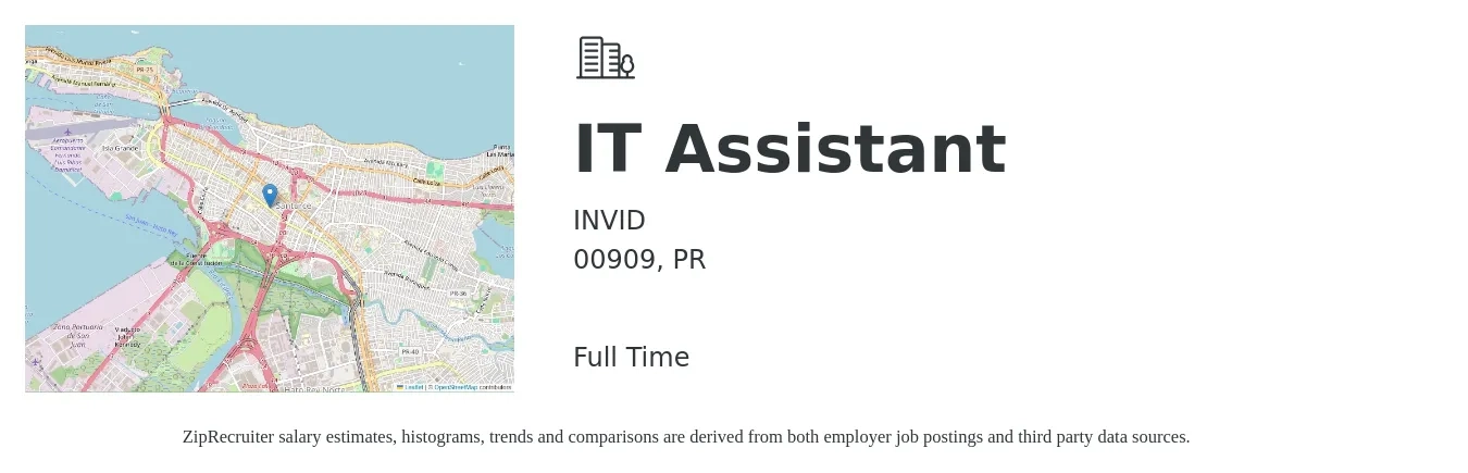 INVID job posting for a IT Assistant in 00909, PR with a salary of $18 to $24 Hourly with a map of 00909 location.
