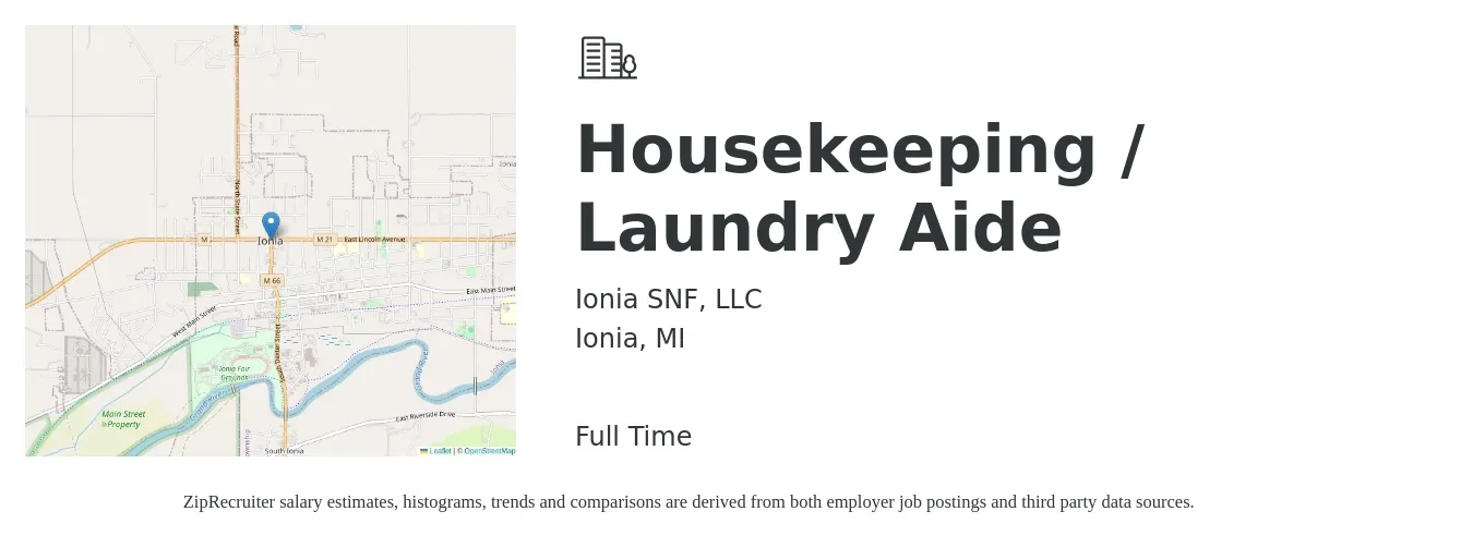 Ionia SNF, LLC job posting for a Housekeeping / Laundry Aide in Ionia, MI with a salary of $14 to $16 Hourly with a map of Ionia location.