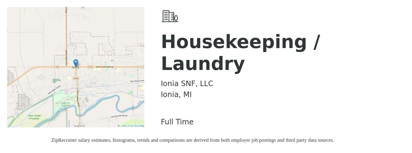 Ionia SNF, LLC job posting for a Housekeeping / Laundry in Ionia, MI with a salary of $12 to $16 Hourly with a map of Ionia location.