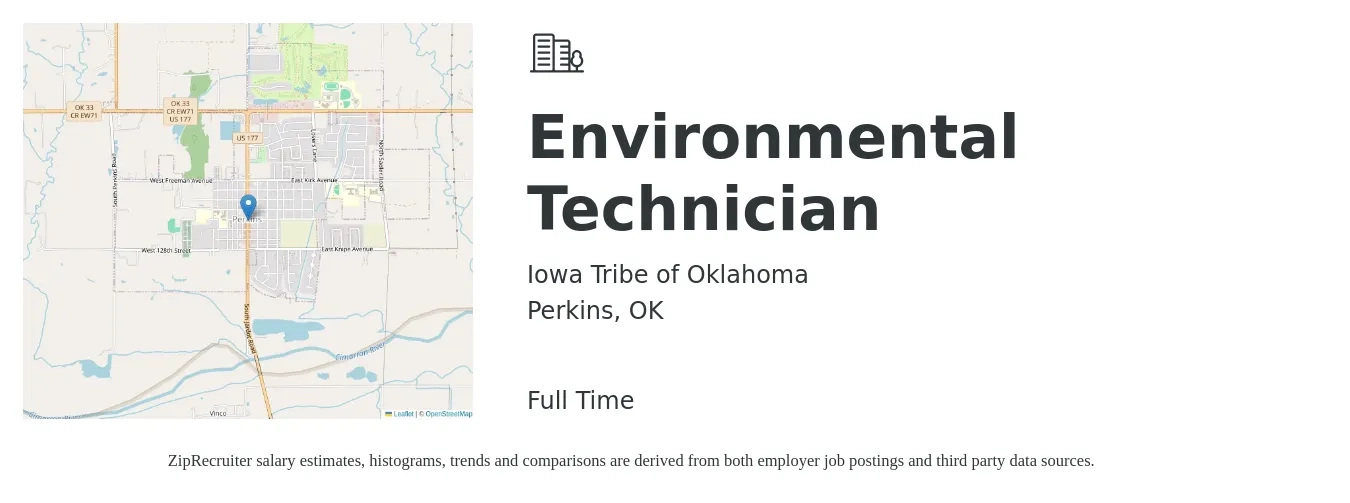 Iowa Tribe of Oklahoma job posting for a Environmental Technician in Perkins, OK with a salary of $16 to $23 Hourly with a map of Perkins location.