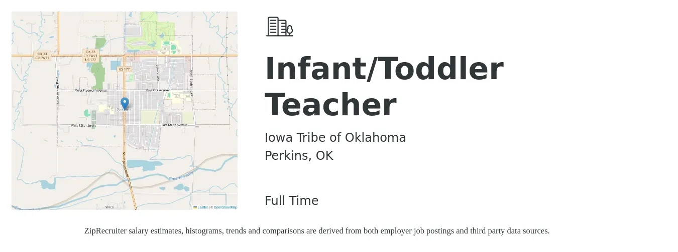 Iowa Tribe of Oklahoma job posting for a Infant/Toddler Teacher in Perkins, OK with a salary of $14 to $17 Hourly with a map of Perkins location.