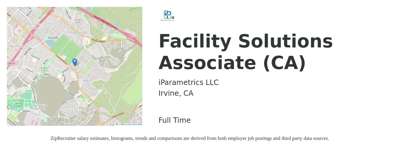 iParametrics LLC job posting for a Facility Solutions Associate (CA) in Irvine, CA with a salary of $36 to $43 Hourly with a map of Irvine location.