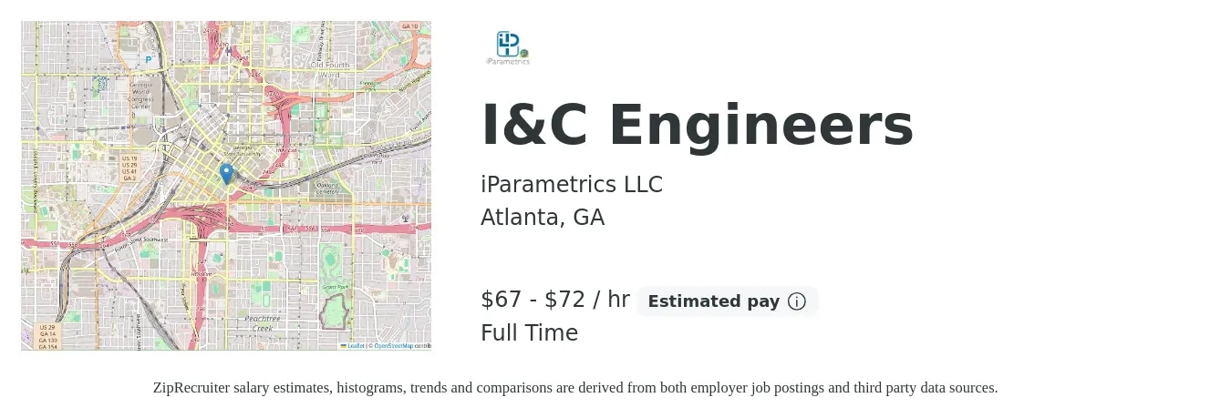 iParametrics LLC job posting for a I&C Engineers in Atlanta, GA with a salary of $70 to $75 Hourly with a map of Atlanta location.
