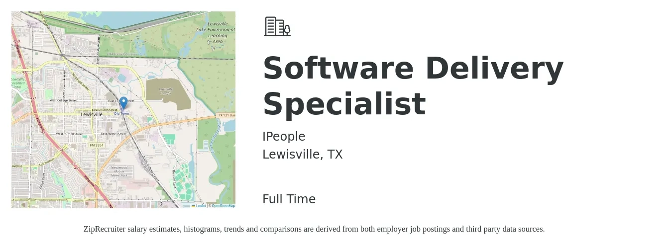 IPeople job posting for a Software Delivery Specialist in Lewisville, TX with a salary of $16 to $26 Hourly with a map of Lewisville location.