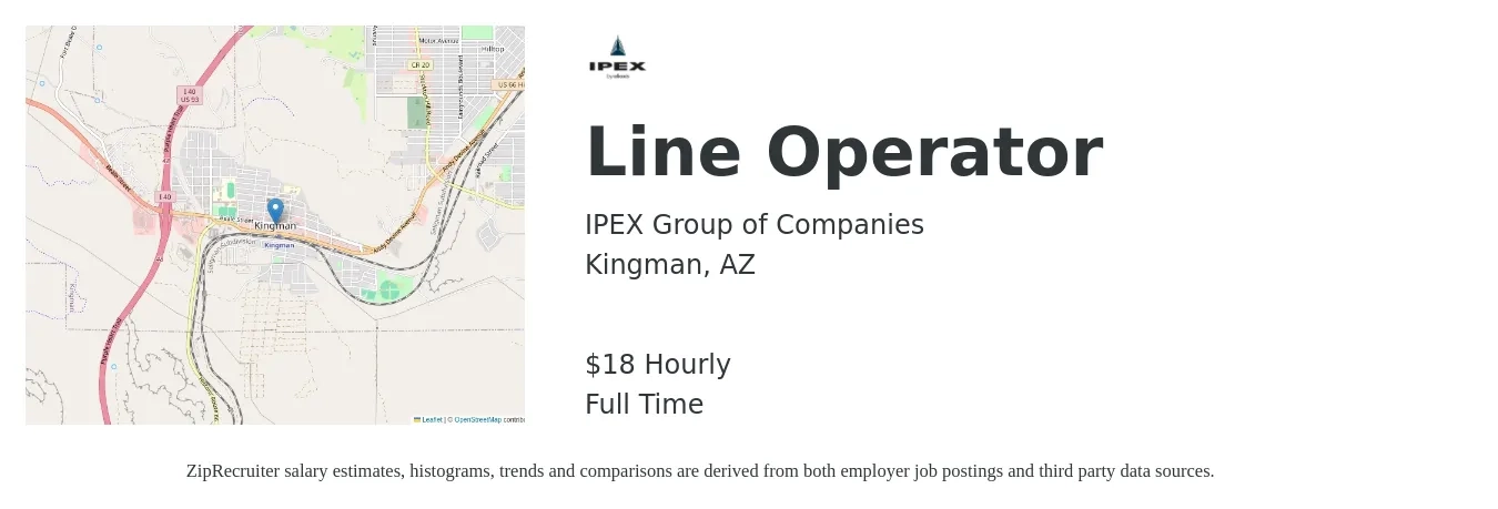 IPEX Group of Companies job posting for a Line Operator in Kingman, AZ with a salary of $19 Hourly with a map of Kingman location.