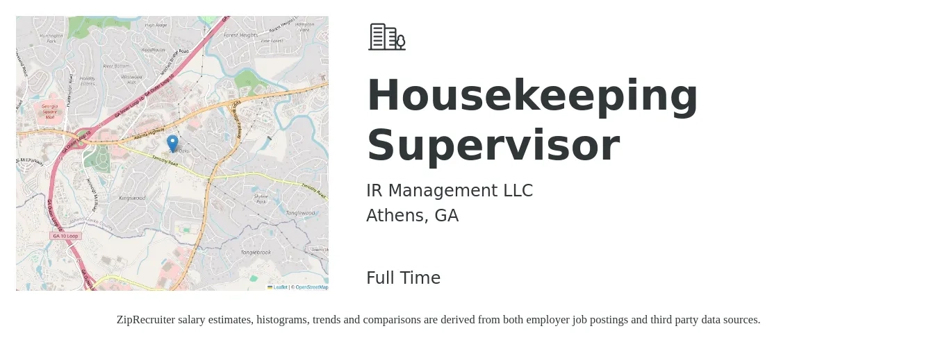 IR Management LLC job posting for a Housekeeping Supervisor in Athens, GA with a salary of $14 to $20 Hourly with a map of Athens location.