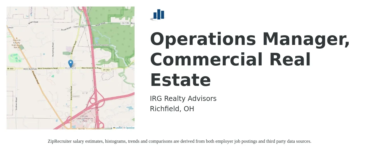IRG Realty Advisors job posting for a Operations Manager, Commercial Real Estate in Richfield, OH with a salary of $45,300 to $69,100 Yearly with a map of Richfield location.