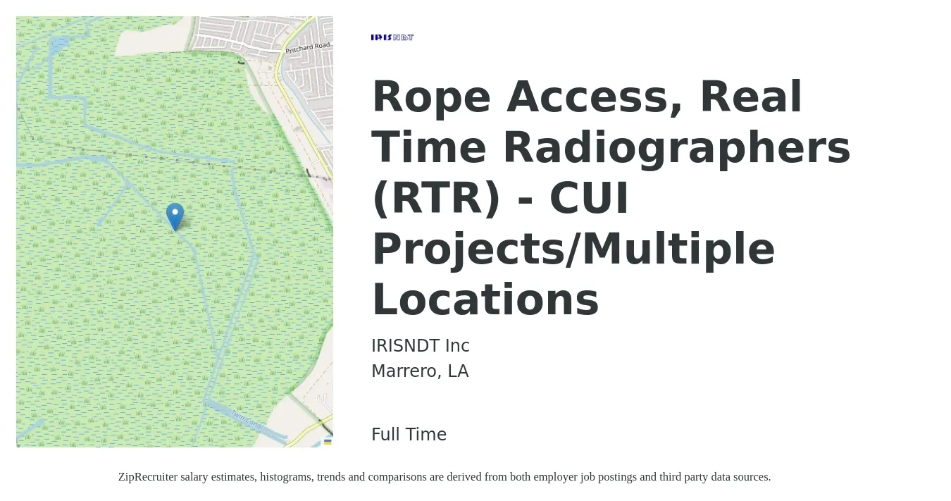 IRISNDT Inc job posting for a Rope Access, Real Time Radiographers (RTR) - CUI Projects/Multiple Locations in Marrero, LA with a salary of $1,380 to $2,080 Weekly with a map of Marrero location.