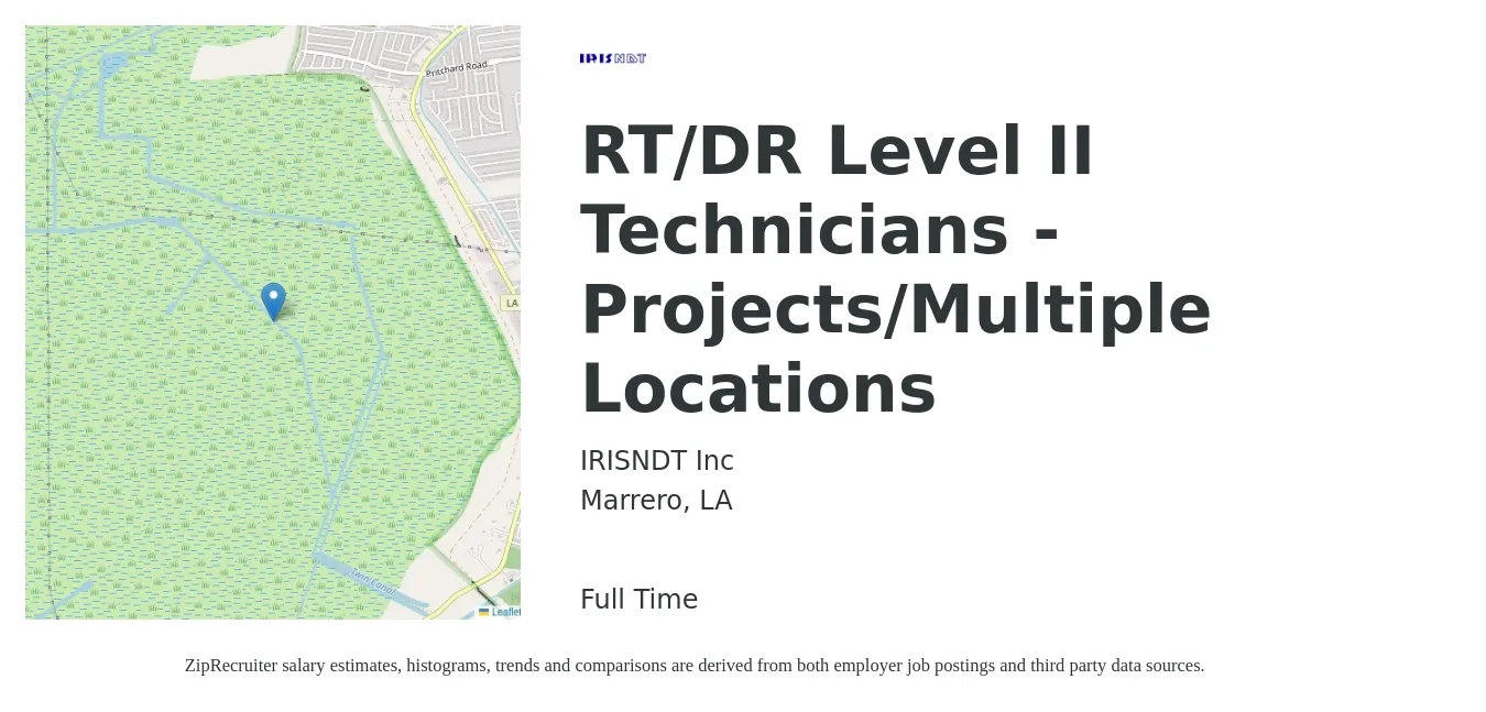 IRISNDT Inc job posting for a RT/DR Level II Technicians - Projects/Multiple Locations in Marrero, LA with a salary of $14 to $20 Hourly with a map of Marrero location.
