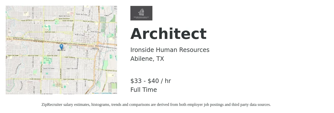 Ironside Human Resources job posting for a Architect in Abilene, TX with a salary of $35 to $42 Hourly with a map of Abilene location.