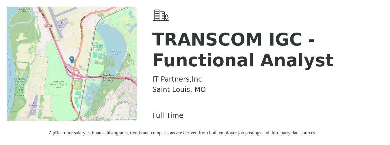 IT Partners,Inc job posting for a TRANSCOM IGC - Functional Analyst in Saint Louis, MO with a salary of $32 to $65 Hourly with a map of Saint Louis location.