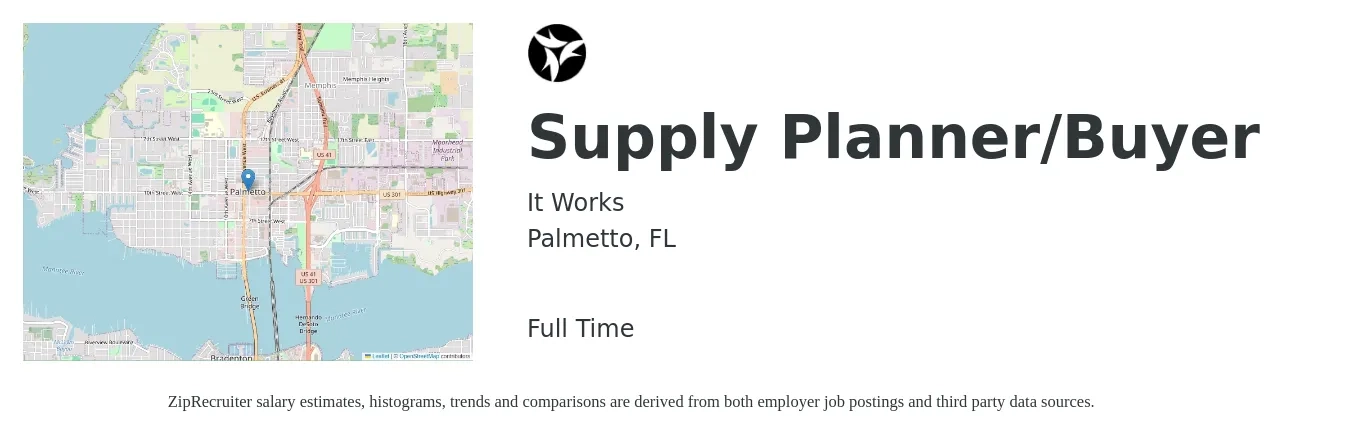 It Works job posting for a Supply Planner/Buyer in Palmetto, FL with a salary of $27 to $36 Hourly with a map of Palmetto location.