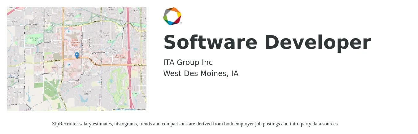 ITA Group Inc job posting for a Software Developer in West Des Moines, IA with a salary of $82,600 to $119,300 Yearly with a map of West Des Moines location.