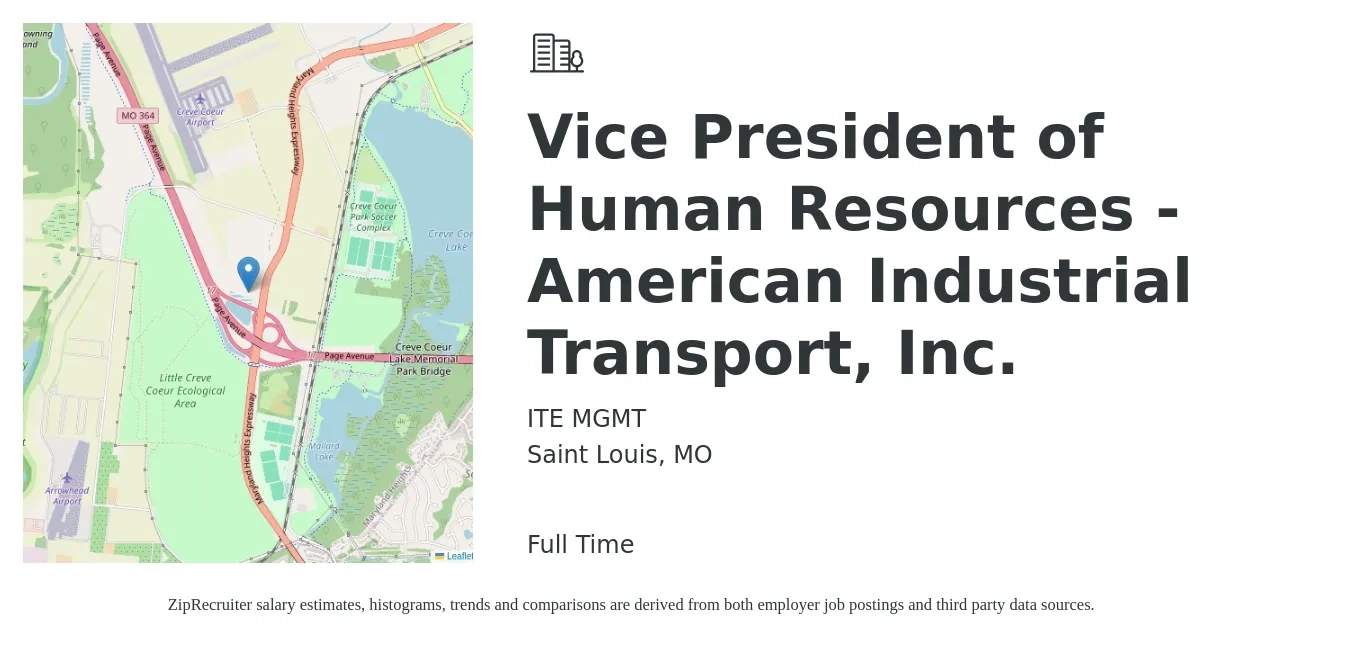 ITE MGMT job posting for a Vice President of Human Resources - American Industrial Transport, Inc. in Saint Louis, MO with a salary of $121,500 to $184,700 Yearly with a map of Saint Louis location.