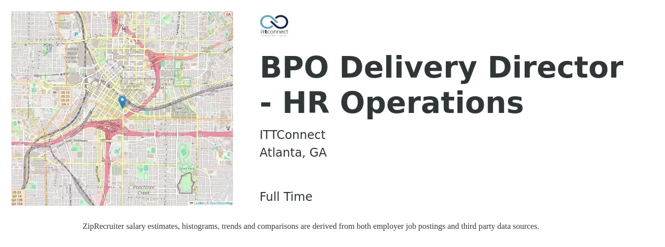ITTConnect job posting for a BPO Delivery Director - HR Operations in Atlanta, GA with a salary of $203,900 Yearly with a map of Atlanta location.