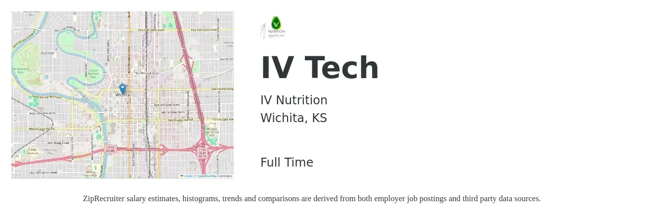 IV Nutrition job posting for a IV Tech in Wichita, KS with a salary of $18 to $23 Hourly with a map of Wichita location.