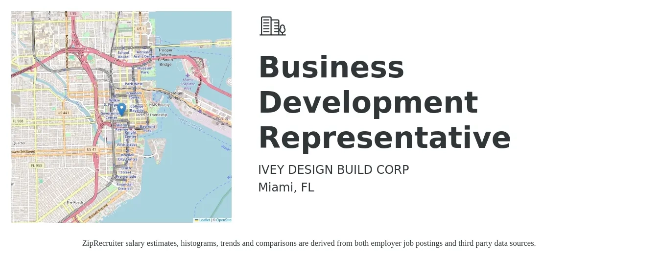 IVEY DESIGN BUILD CORP job posting for a Business Development Representative in Miami, FL with a salary of $700 Weekly with a map of Miami location.