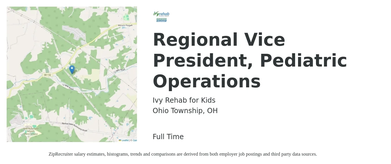 Ivy Rehab for Kids job posting for a Regional Vice President, Pediatric Operations in Ohio Township, OH with a salary of $111,500 to $178,600 Yearly with a map of Ohio Township location.