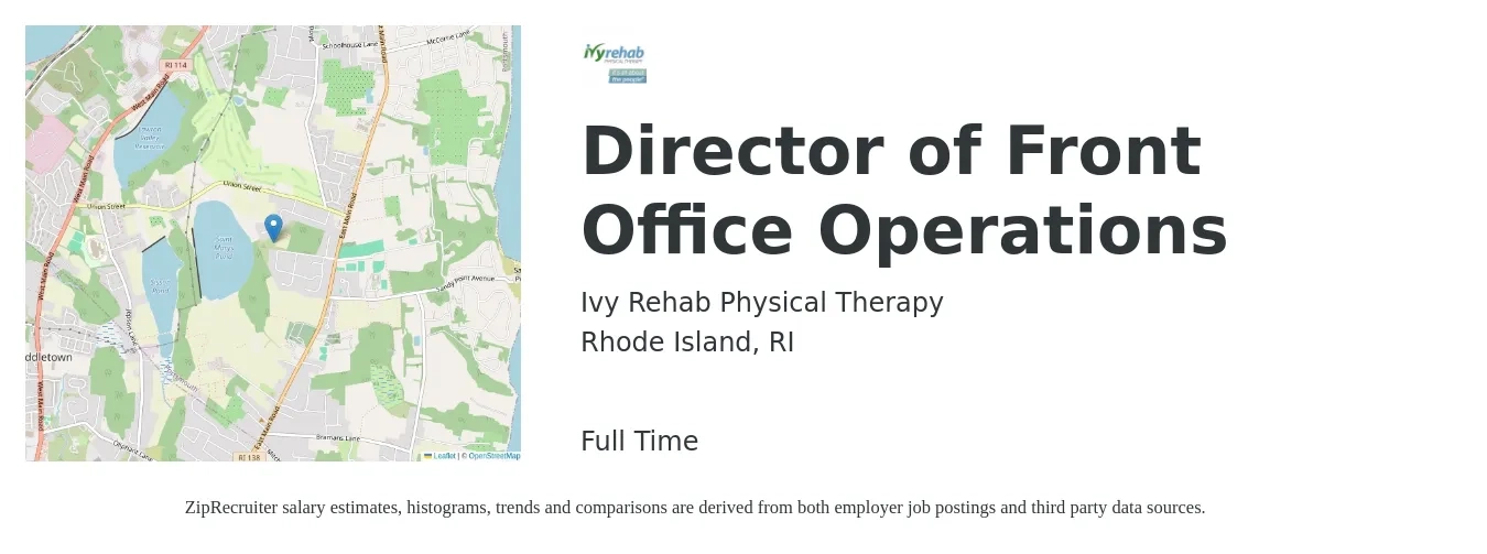 Ivy Rehab Physical Therapy job posting for a Director of Front Office Operations in Rhode Island, RI with a salary of $70,200 to $89,600 Yearly with a map of Rhode Island location.