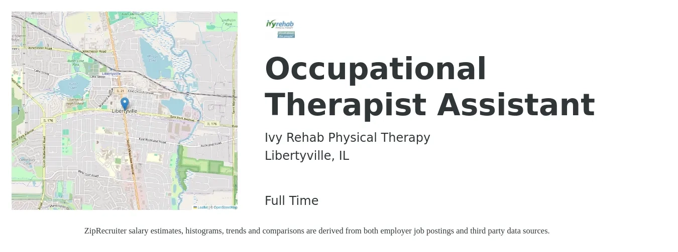 Ivy Rehab Physical Therapy job posting for a Occupational Therapist Assistant in Libertyville, IL with a salary of $25 to $34 Hourly with a map of Libertyville location.