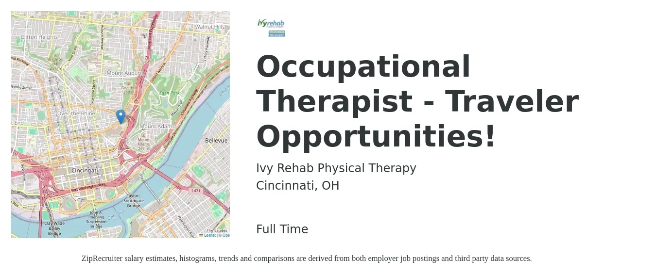Ivy Rehab Physical Therapy job posting for a Occupational Therapist - Traveler Opportunities! in Cincinnati, OH with a salary of $39 to $52 Hourly with a map of Cincinnati location.