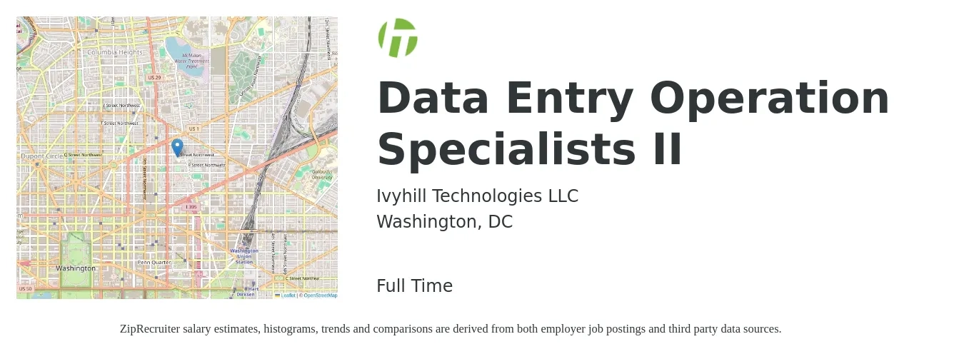 Ivyhill Technologies LLC job posting for a Data Entry Operation Specialists II in Washington, DC with a salary of $19 to $26 Hourly with a map of Washington location.