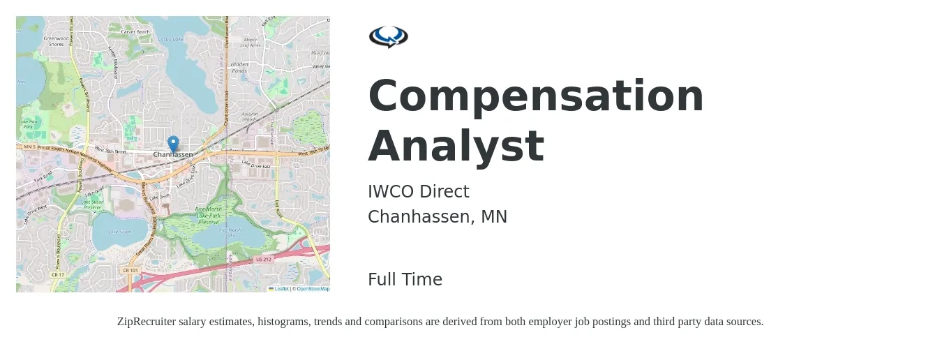 IWCO Direct LLC job posting for a Compensation Analyst in Chanhassen, MN with a salary of $33 to $47 Hourly with a map of Chanhassen location.