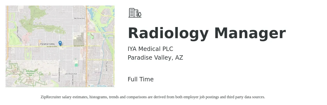 IYA Medical PLC job posting for a Radiology Manager in Paradise Valley, AZ with a salary of $37 to $50 Hourly with a map of Paradise Valley location.