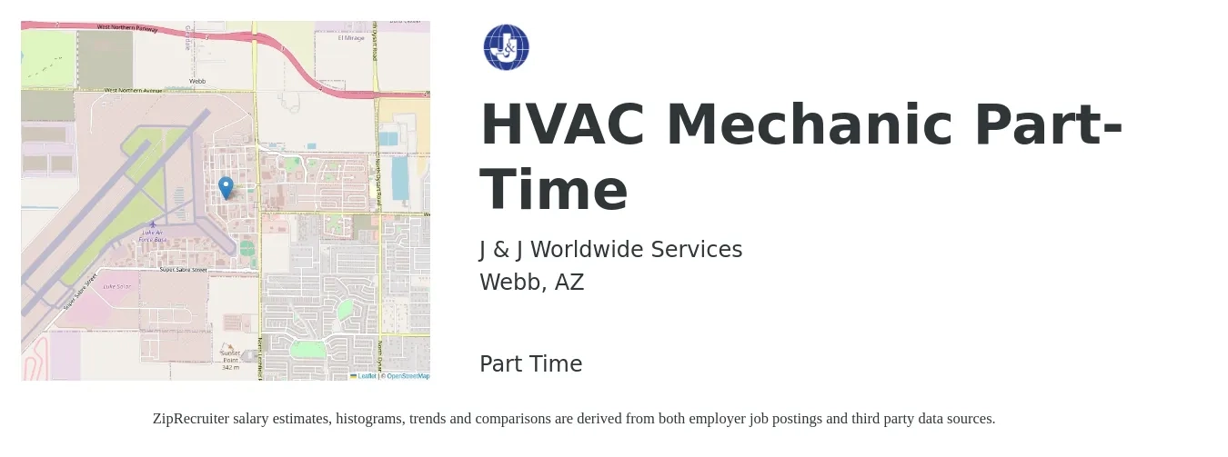 J & J Worldwide Services job posting for a HVAC Mechanic Part-Time in Webb, AZ with a salary of $23 to $31 Hourly with a map of Webb location.