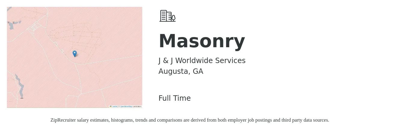 J & J Worldwide Services job posting for a Masonry in Augusta, GA with a salary of $22 to $29 Hourly with a map of Augusta location.
