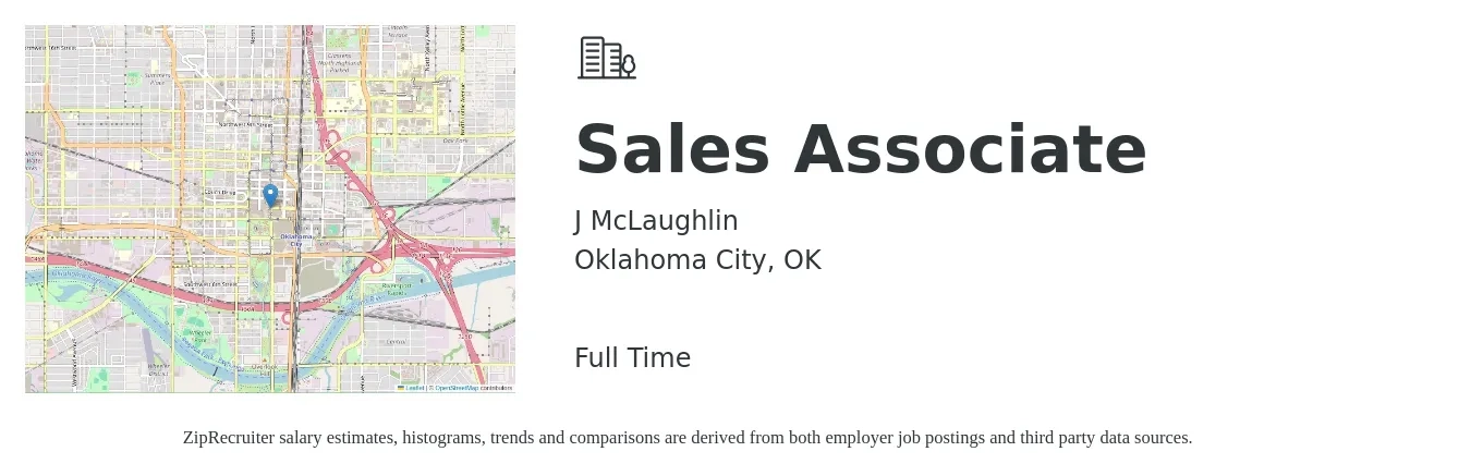 J McLaughlin job posting for a Sales Associate in Oklahoma City, OK with a salary of $13 to $18 Hourly with a map of Oklahoma City location.