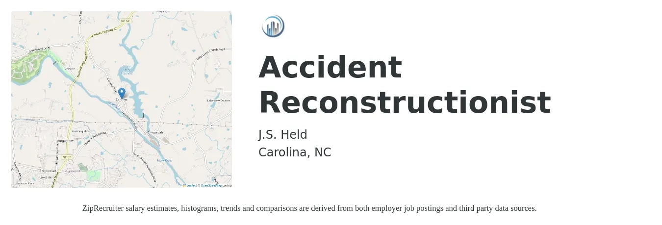 J.S. Held job posting for a Accident Reconstructionist in Carolina, NC with a salary of $14 to $19 Hourly with a map of Carolina location.