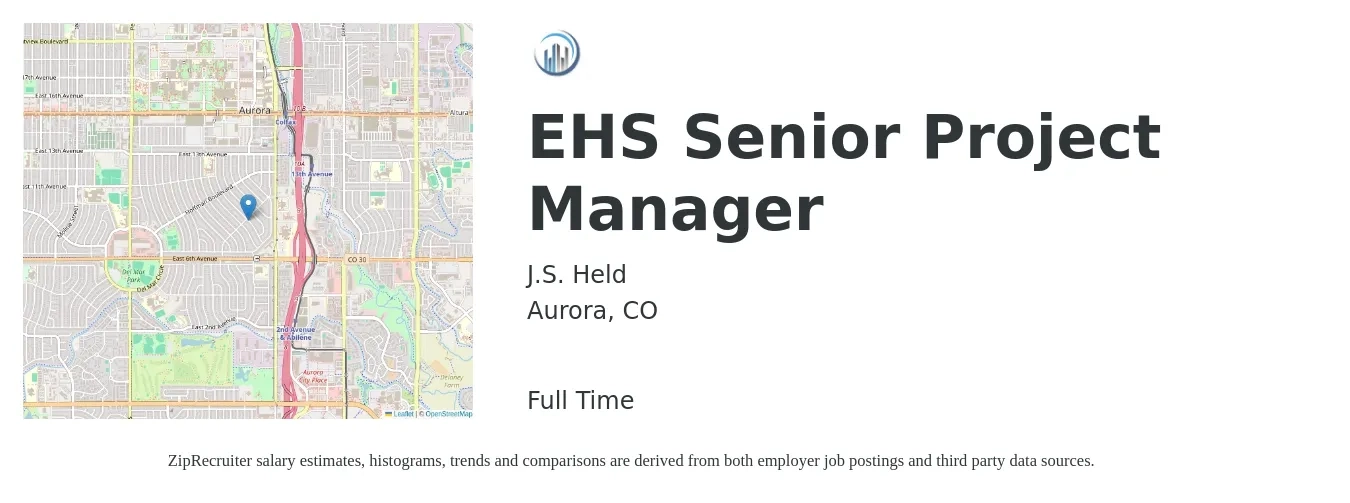 J.S. Held job posting for a EHS Senior Project Manager in Aurora, CO with a salary of $46 to $63 Hourly with a map of Aurora location.
