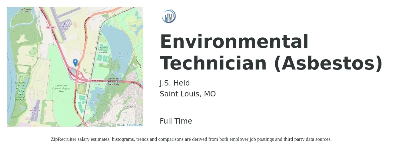 J.S. Held job posting for a Environmental Technician (Asbestos) in Saint Louis, MO with a salary of $17 to $24 Hourly with a map of Saint Louis location.